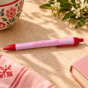 Caneta Preta Nome de Negócios de Tipografia Rosa e Vermelha Úni