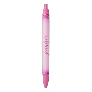 Caneta Preta Nome de Script Personalizado Feminino Brilho Rosa