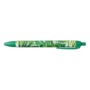 Caneta Preta Nome do Monograma das Folhas Tropicais Verdes