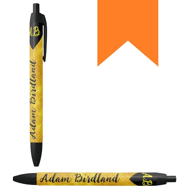 Caneta Preta Nome do monograma inicial personalizado, Ouro de l (Personalized monogram pen
Initial name pen
Luxury golden pen
Black ink pen
Monogrammed writing instr)