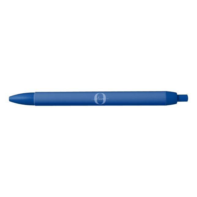 Caneta Preta Nome do Script Monograma Personalizado Branco Azul (Frente)