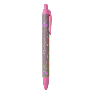 Caneta Preta Nome em Rosa Hearts and Plum Stationery