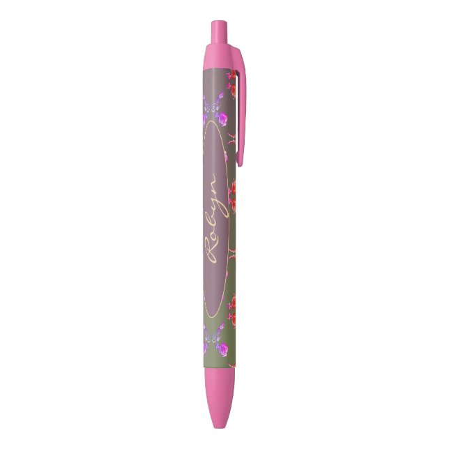Caneta Preta Nome em Rosa Hearts and Plum Stationery (parte de inferior (Vertical))