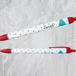 Caneta Preta Nome || Férias Vermelho Recorte, Pontos Azuis, Árv
