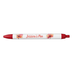 Caneta Preta Nome Floral Contemporâneo de Coral Suave