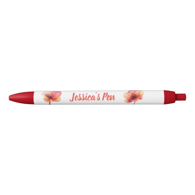 Caneta Preta Nome Floral Contemporâneo de Coral Suave (Frente)
