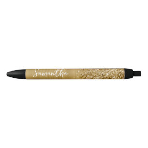Caneta Preta Nome Glam Ouro Brilhante