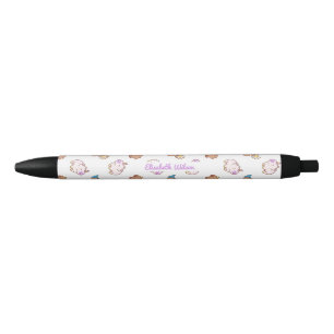 Caneta Preta Nome Monograma de Capivara Kawaii Fofo Script