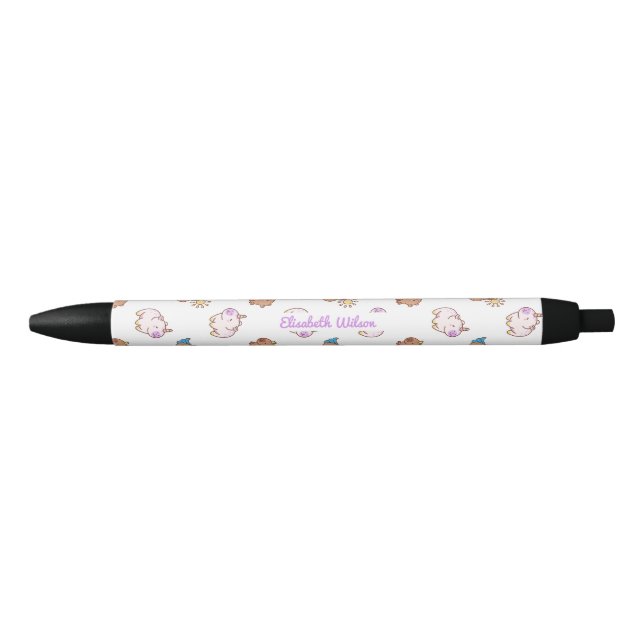 Caneta Preta Nome Monograma de Capivara Kawaii Fofo Script (Frente)