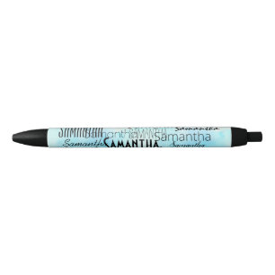 Caneta Preta Nome Personalizado Azul Aqua Branco