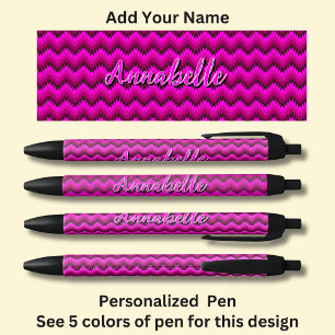 Caneta Preta Nome Personalizado, Chevron Rosa Quente Zig Zag