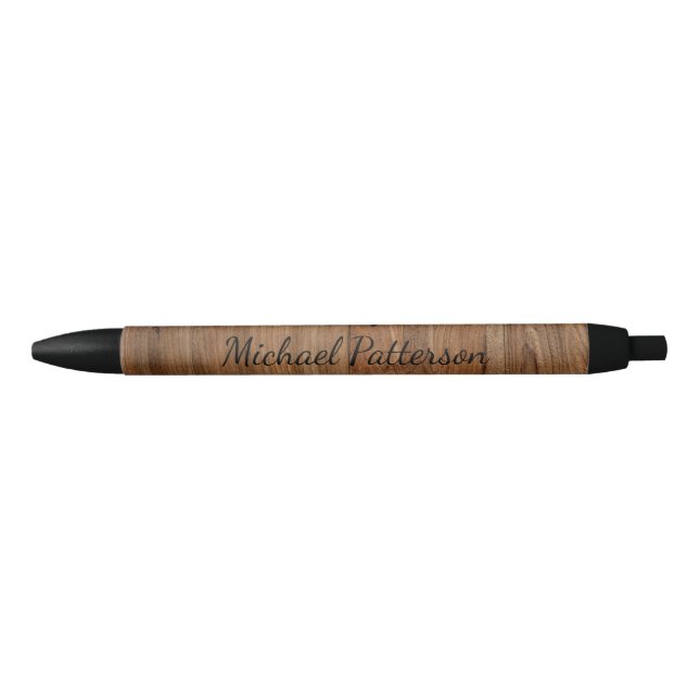 Caneta Preta Nome Personalizado da Madeira Rustic (Frente)