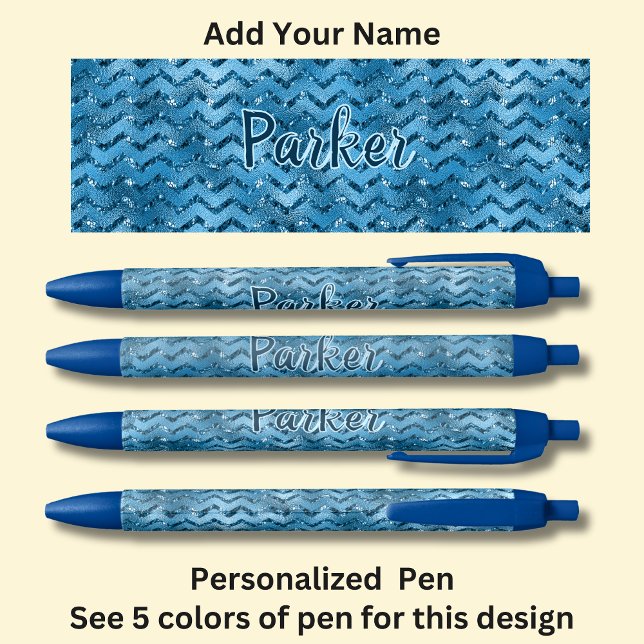 Caneta Preta Nome Personalizado, Design de Zig Zag Azul (Criador carregado)