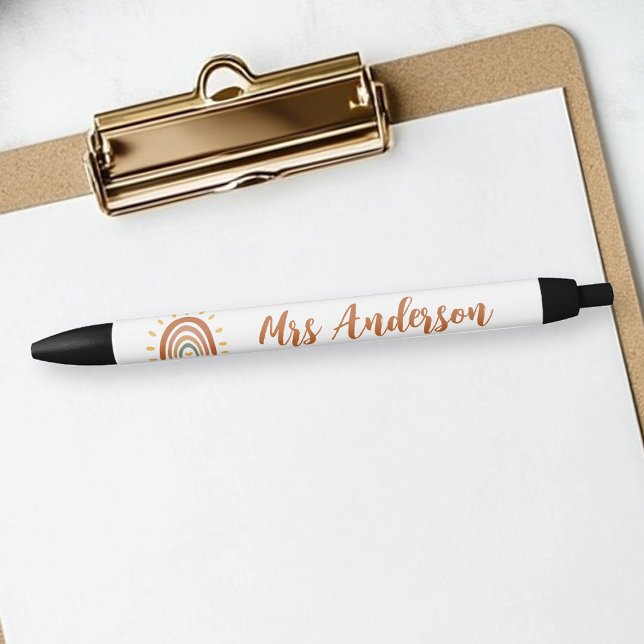 Caneta Preta Nome Personalizado do Professor Grau Boho Rainbow  (Criador carregado)