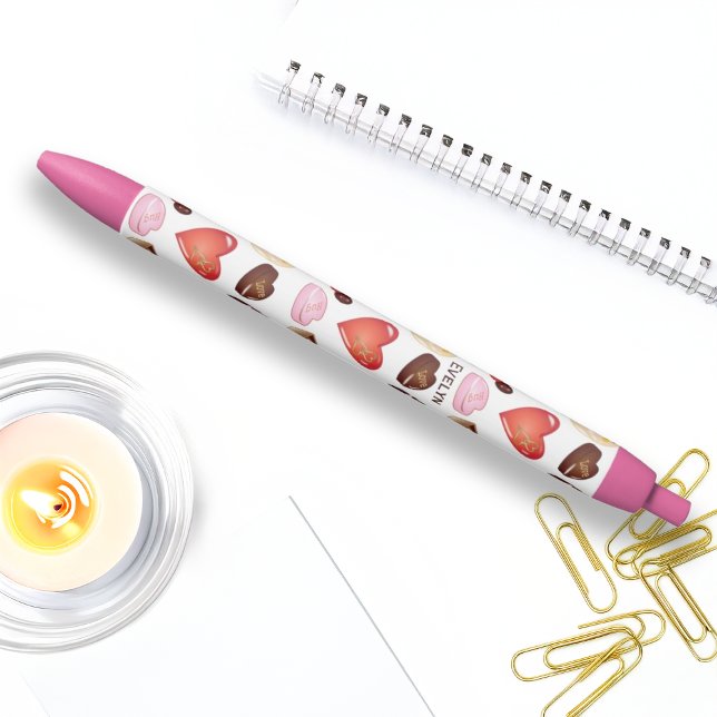 Caneta Preta Nome Personalizado Docinho Chocolate Coração (Criador carregado)