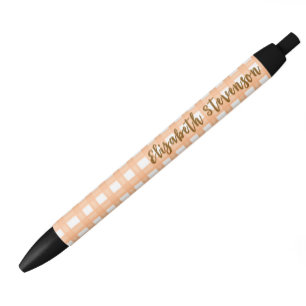 Caneta Preta Nome personalizado em xadrez laranja Gingham