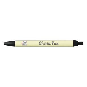Caneta Preta Nome personalizado gato branco fofo em amarelo