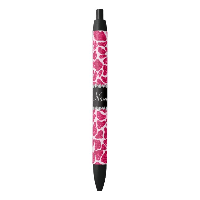 Caneta Preta Nome personalizado: girafa brilhante cor-de-rosa (Frente Vertical)