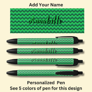 Caneta Preta Nome Personalizado, Green Chevron Zig Zag