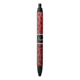 Caneta Preta Nome personalizado impressão leopardo neon vermelh