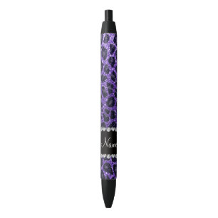 Caneta Preta Nome personalizado manchas-leopardo roxas