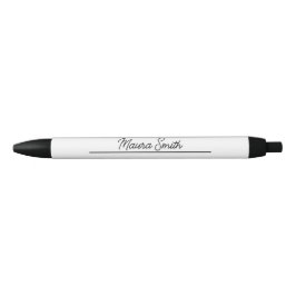 Caneta Preta Nome personalizado minimalista preto e branco