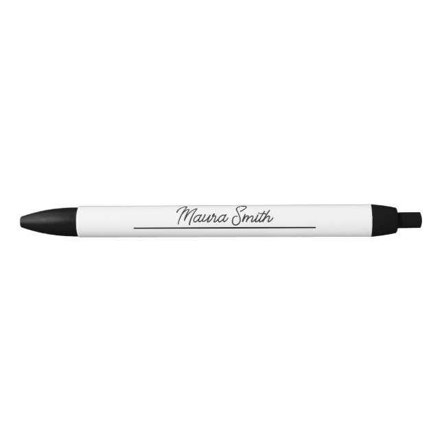 Caneta Preta Nome personalizado minimalista preto e branco (Frente)