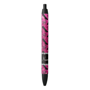 Caneta Preta Nome personalizado neon hot pink glitter inicializ