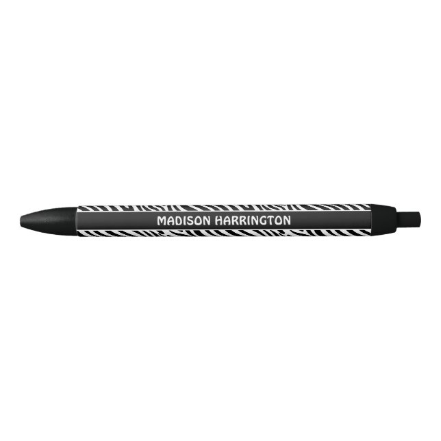 Caneta Preta Nome Personalizado Padrão Zebra (Frente)