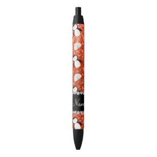 Caneta Preta Nome personalizado pinguins glitter laranja igloos