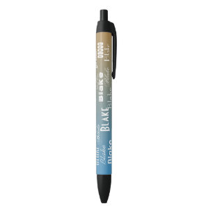 Caneta Preta Nome Personalizado Pôr do sol azul da pêssego