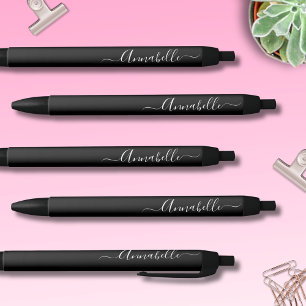 Caneta Preta Nome Personalizado Preto e Branco