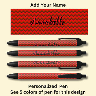 Caneta Preta Nome Personalizado, Red Chevron Zig Zag