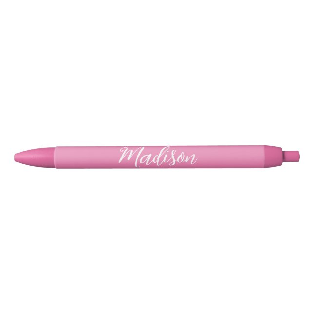 Caneta Preta Nome Personalizado Rosa bonito (Frente)