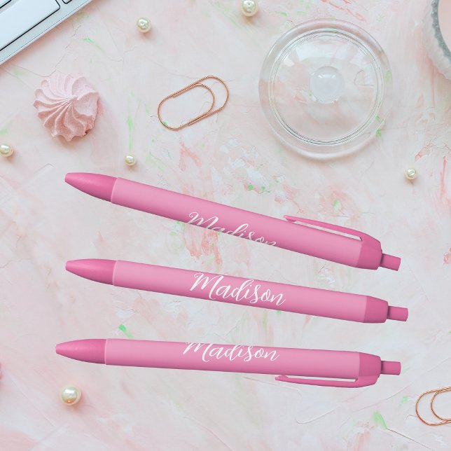 Caneta Preta Nome Personalizado Rosa Bonito (Criador carregado)