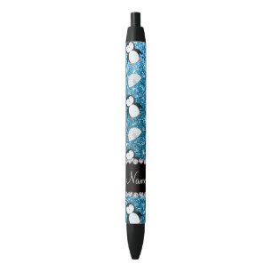 Caneta Preta Nome personalizado sky blue glitter penguins igloo
