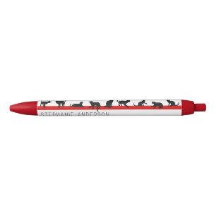 Caneta Preta Nome Personalizado Vermelho Preto e Branco Fofo pa