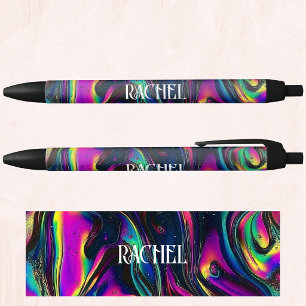 Caneta Preta Nome, Tinta Preta Galáctica Abstrata Iridescente e