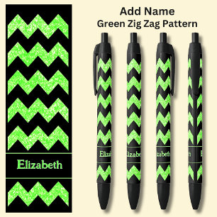 Caneta Preta Nome Verde Brilhante Zig Zag preto