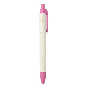 Caneta Preta Notas Musicais Brilhantes Douradas