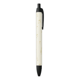 Caneta Preta Notas Musicais Douradas Creme