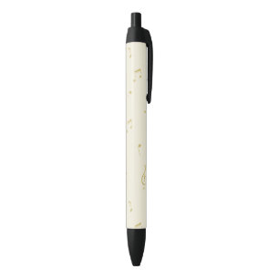 Caneta Preta Notas Musicais Douradas Creme