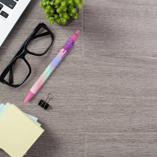 Caneta Preta O brilho rosa do arco-íris goteja o nome do monogr