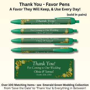 Caneta Preta Obrigado, Casamento Esmeralda Verde & Dourado