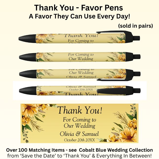 Caneta Preta Obrigado com Flores Amarelas Ouros (Criador carregado)