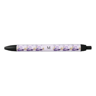 Caneta Preta Oceano de aquarelas roxas e douradas