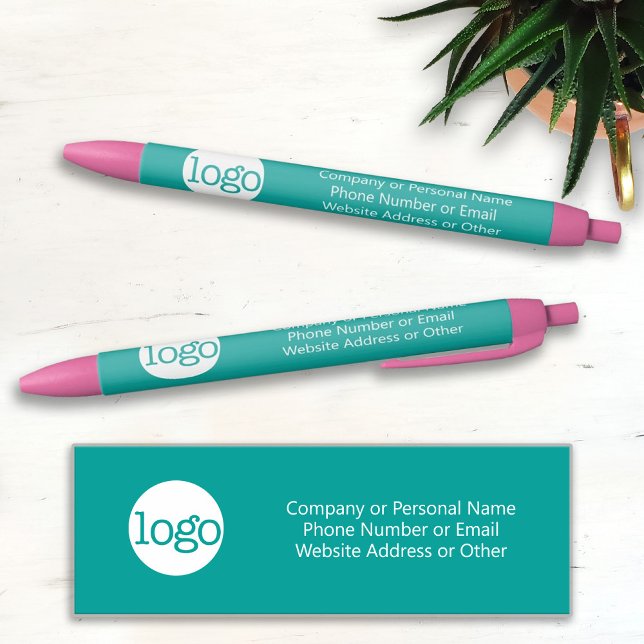 Caneta Preta Office Business Logo & Text CAN EDIT AQUA - (Criador carregado)