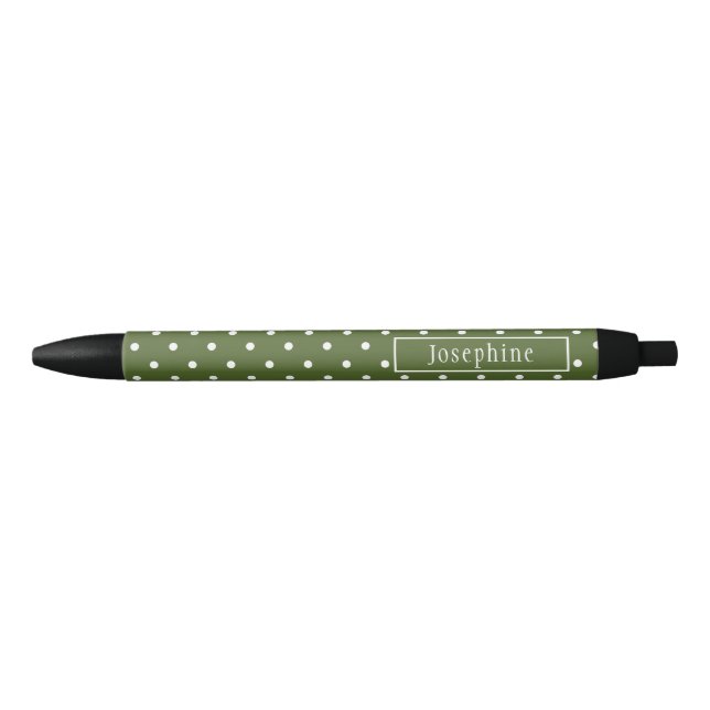 Caneta Preta Olive Verde E Bolinhas Brancas Com Nome (Frente)