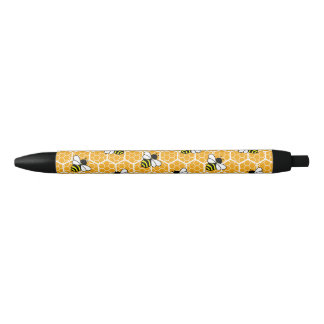 Caneta Preta Orange Honeycomb e Bees Pattern
