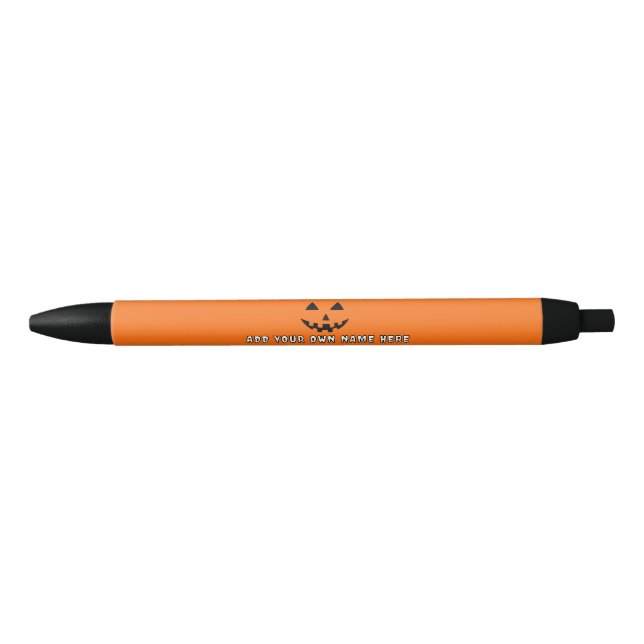 Caneta Preta Orange Pumpkin Personalizado Halloween Seu Nome (Frente)